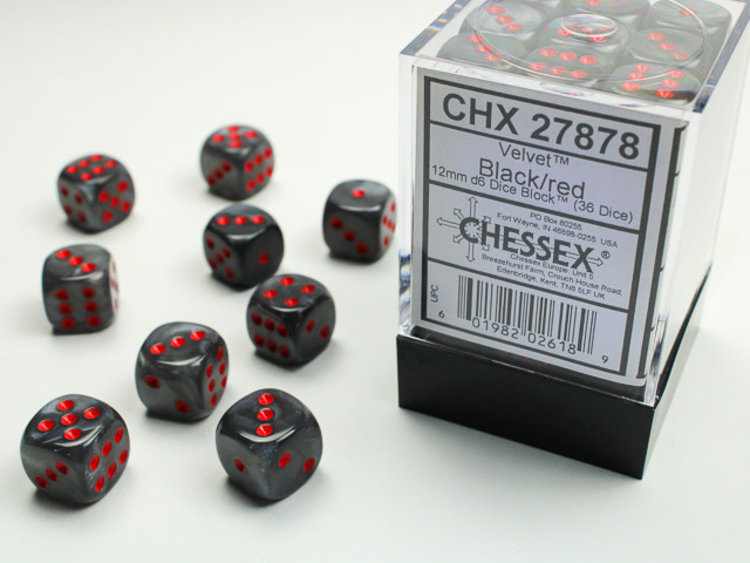 Chessex Chessex: Black/red - 36 Velvet 12mm D6 Dice Block