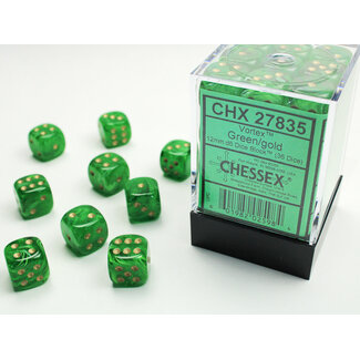 Chessex Green/gold - 36 Vortex 12mm D6 Dice Block