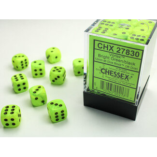 Chessex Bright Green/black - 36 Vortex 12mm D6 Dice Block
