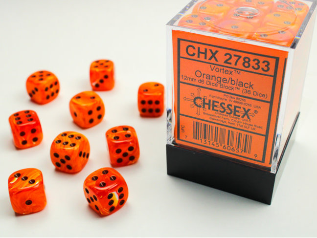 Chessex Orange/black - 36 Vortex 12mm D6 Dice Block