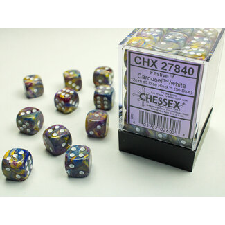 Chessex Carousel/white - 36 Festive 12mm D6 Dice Block