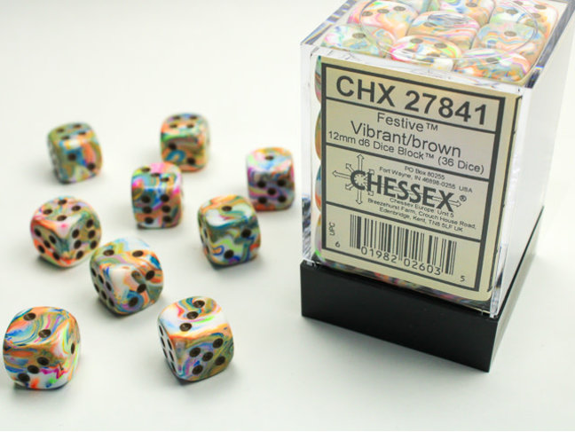 Chessex Vibrant/brown - 36 Festive 12mm D6 Dice Block