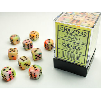 Chessex Circus/black 36 Festive 12mm D6 Dice Block