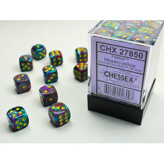 Chessex Mosaic/yellow - 36 Festive 12mm D6 Dice Block