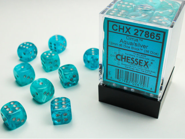Chessex Aqua/silver - 36 Festive 12mm D6 Dice Block