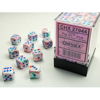 Chessex Pop Art/blue - 36 Festive 12mm D6 Dice Block