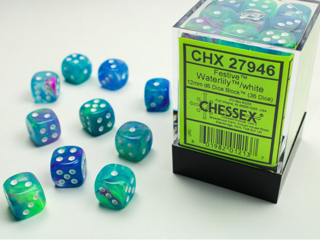 Chessex Waterlily/white - 36 Festive 12mm D6 Dice Block