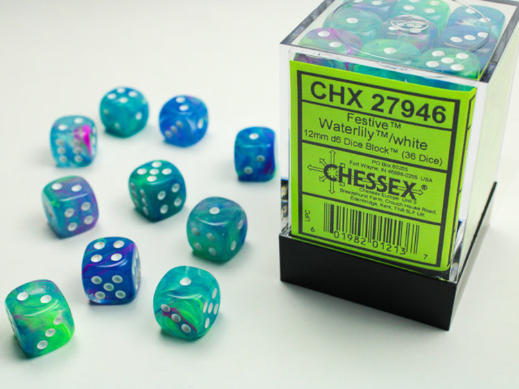 Chessex Chessex: Waterlily/white - 36 Festive 12mm D6 Dice Block
