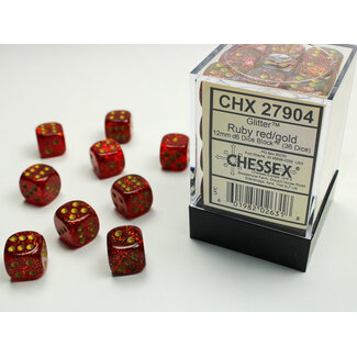 Chessex Ruby/gold - 36 Glitter 12mm D6 Dice Block