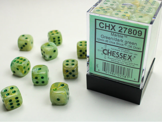 Chessex Green/dark green - 36 Marble 12mm D6 Dice Block