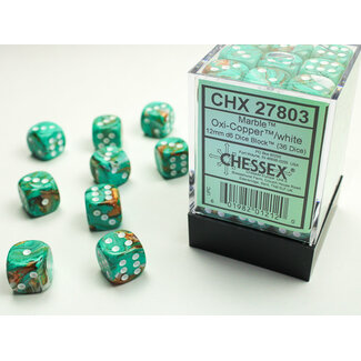 Chessex Oxi-Copper/white - 36 Marble 12mm D6 Dice Block