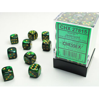 Chessex Jade/gold - 36 Scarab 12mm D6 Dice Block