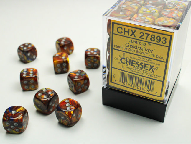 Chessex Gold/silver - 36 Lustrous 12mm D6 Dice Block