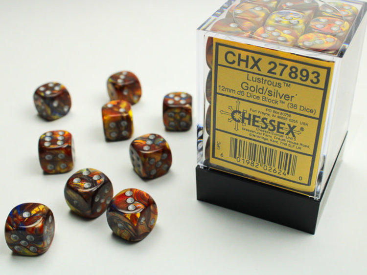 Chessex Chessex: Gold/silver - 36 Lustrous 12mm D6 Dice Block