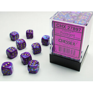 Chessex Purple/gold - 36 Lustrous 12mm D6 Dice Block