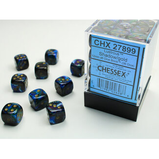 Chessex Shadow/gold - 36 Lustrous 12mm D6 Dice Block