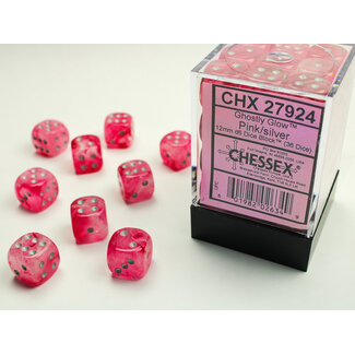 Chessex Pink/silver - 36 Ghostly Glow 12mm D6 Dice Block