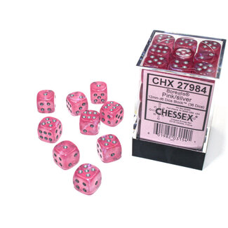 Chessex Pink/silver - 36 Borealis 12mm D6 Dice Block