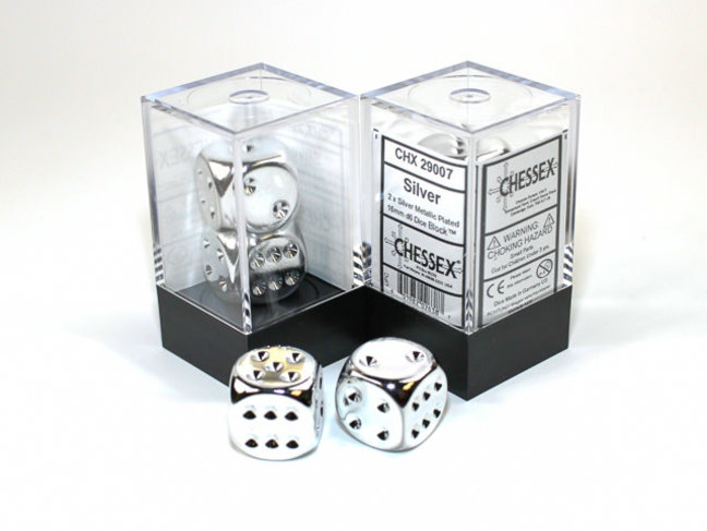 Chessex Silver-Plated - 2 Metallic 16mm D6 Dice
