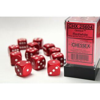 Chessex Red/white - 12 Opaque 16mm D6 Dice Block