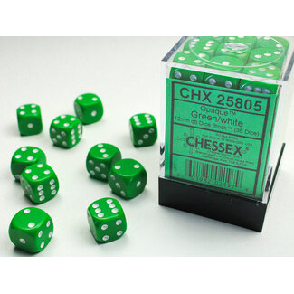 Chessex Green/white - 36 Opaque 12mm D6 Dice Block