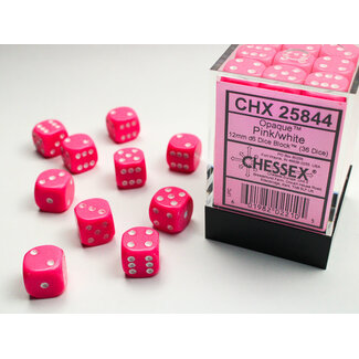 Chessex Pink/white - 36 Opaque 12mm D6 Dice Block