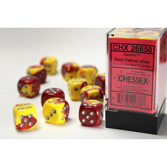 Chessex Red-Yellow/silver - 12 Gemini 16mm D6 Dice Block