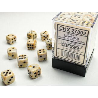 Chessex Ivory/black - 36 Marble 12mm D6 Dice Block