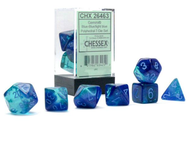 Chessex Blue-Blue/light - Gemini Luminary Polyhedral 7-Die Set