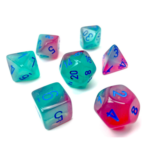 Chessex Chessex: Gel Green-Pink/blue - Gemini Luminary Polyhedral 7-Die Set