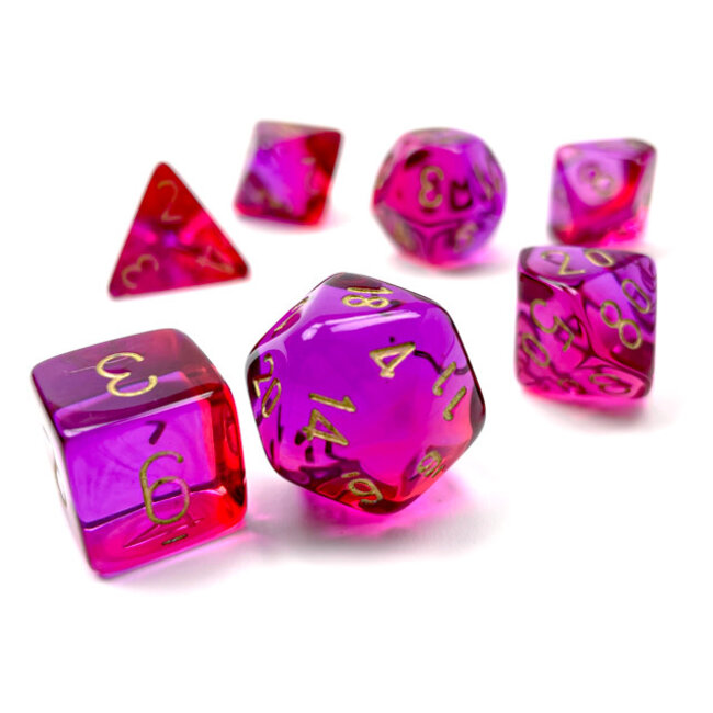 Chessex Chessex: Red-Violet/gold - Gemini Translucent Polyhedral 7-Die Set