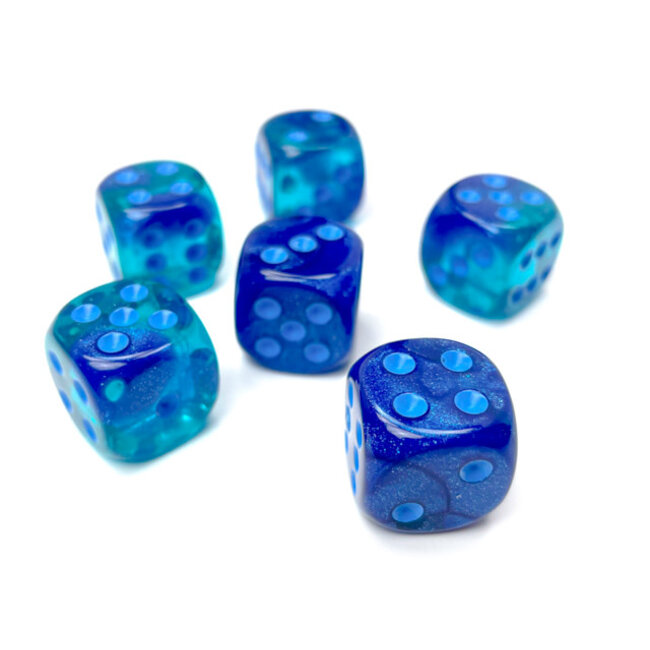 Chessex Chessex: Blue-Blue/light blue - 12 Gemini Luminary 16mm D6 Dice Block