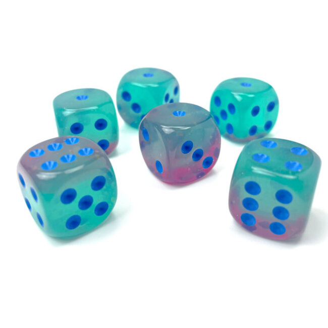 Chessex Chessex: Gel Green-Pink/blue - 12 Gemini Luminary 16mm D6 Dice Block