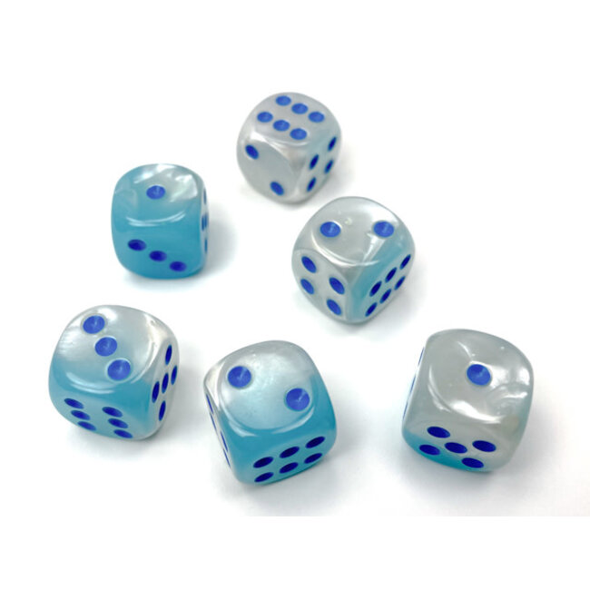 Chessex Chessex: Pearl Turquoise-White/blue - 12 Gemini Luminary 16mm D6 Dice Block