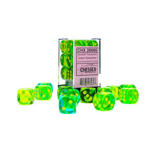 Chessex Green-Teal/yellow - 12 Gemini Translucent 16mm D6 Dice Block