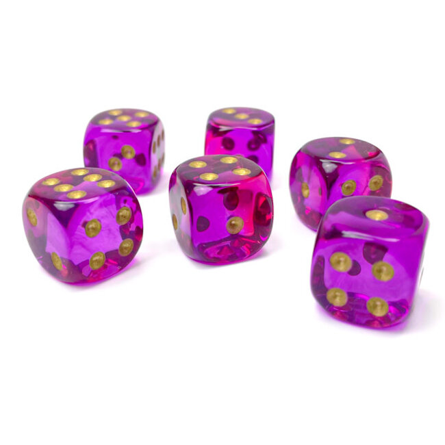 Chessex Chessex: Red-Violet/gold - 12 Gemini Translucent 16mm D6 Dice Block