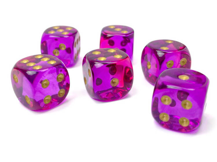Chessex Chessex: Red-Violet/gold - 12 Gemini Translucent 16mm D6 Dice Block