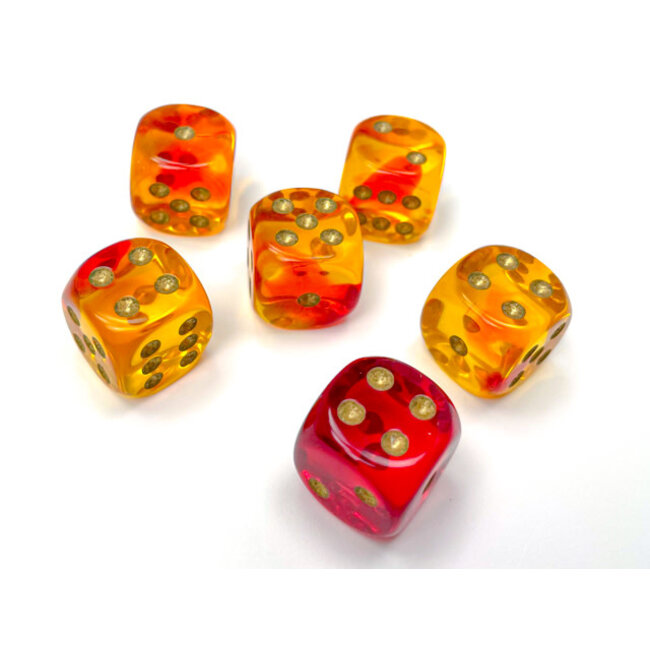 Chessex Chessex: Red-Yellow/gold - 12 Gemini Translucent 16mm D6 Dice Block