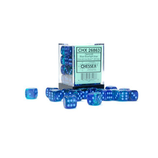Chessex Blue-Blue/light blue - 36 Gemini Luminary 12mm D6 Dice Block