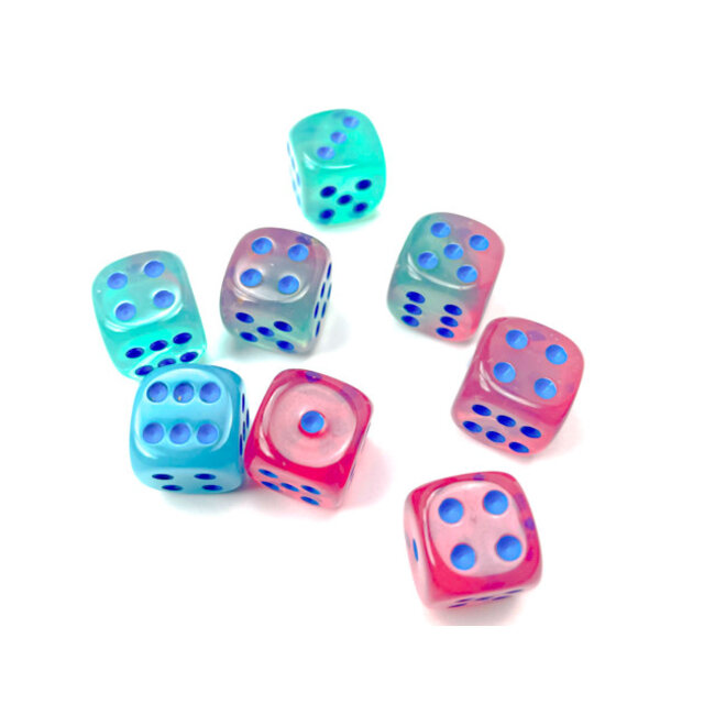 Chessex Chessex: Gel Green-Pink/blue - 36 Gemini Luminary 12mm D6 Dice Block