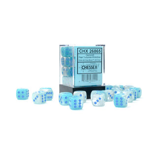 Chessex Pearl Turquoise-White/blue - 36 Gemini Luminary 12mm D6 Dice Block