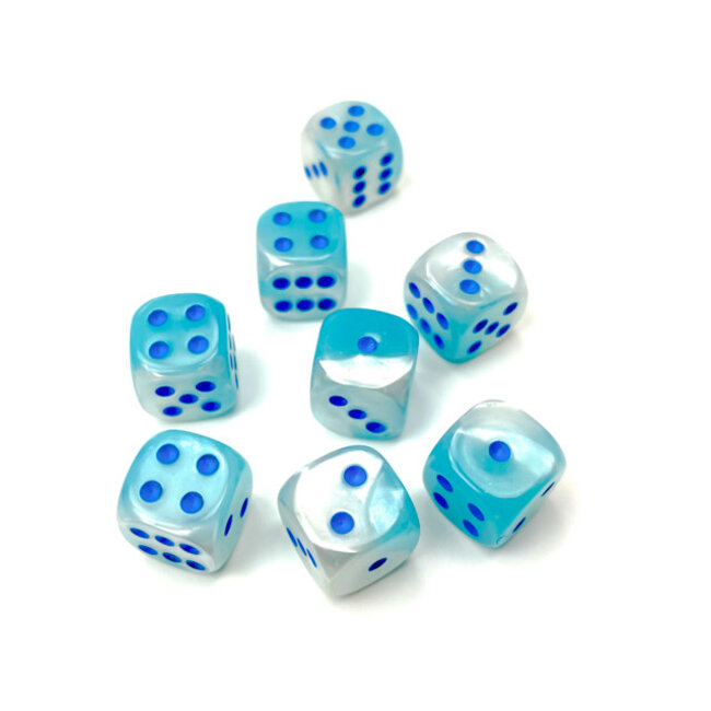 Chessex Chessex: Pearl Turquoise-White/blue - 36 Gemini Luminary 12mm D6 Dice Block