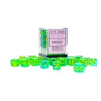 Chessex Green-Teal/yellow - 36 Gemini Translucent 12mm D6 Dice Block