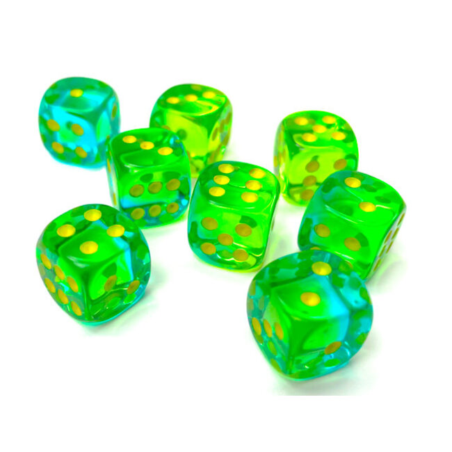 Chessex Chessex: Green-Teal/yellow - 36 Gemini Translucent 12mm D6 Dice Block