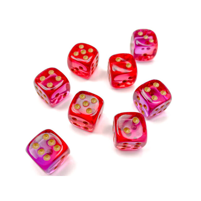 Chessex Chessex: Red-Violet/gold - 36 Gemini Translucent 12mm D6 Dice Block