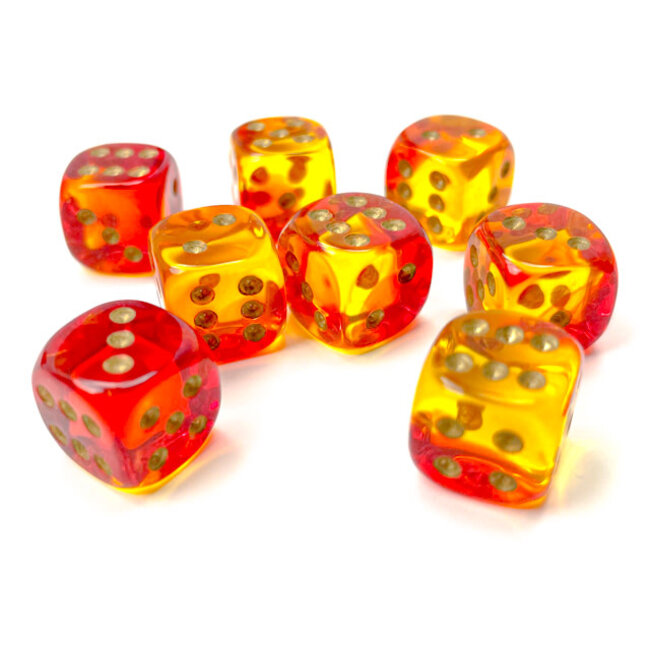 Chessex Chessex: Red-Yellow/gold - 36 Gemini Translucent 12mm D6 Dice Block