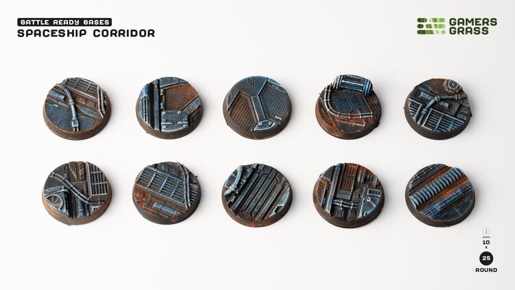 Gamers Grass GamersGrass: Bases - Spaceship Corridor Round 25mm Battle Ready (10)