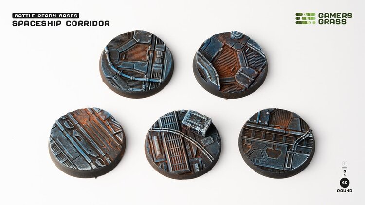 Gamers Grass GamersGrass: Bases - Spaceship Corridor Round 40mm Battle Ready (5)