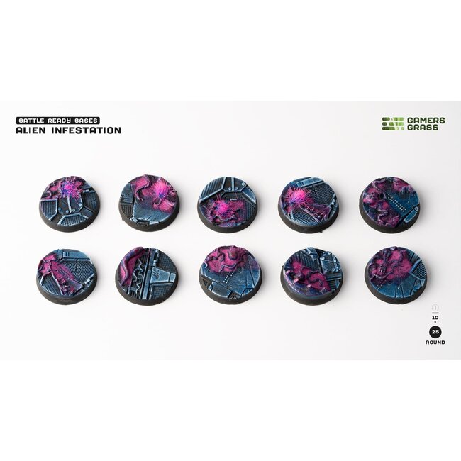 Gamers Grass GamersGrass: Bases - Alien Infestation Round 25mm Battle Ready (10)
