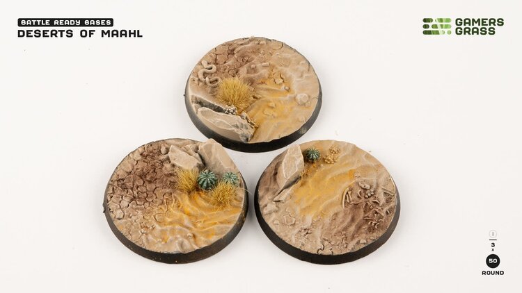 Gamers Grass GamersGrass: Bases - Deserts of Maahl Round 50mm Battle Ready (3)